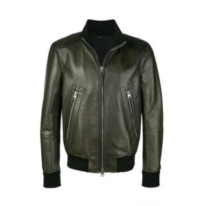 Semplice giacca in pelle verde bomber