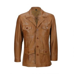 Blazer in pelle stile militare vintage marrone chiaro
