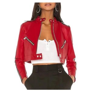 Giacca da donna in pelle di pecora rossa corta