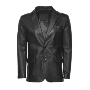 Blazer in pelle nera da uomo in stile western