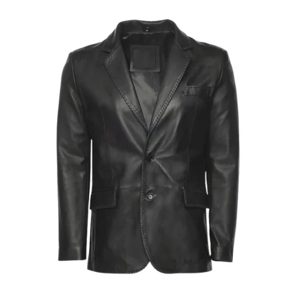 Blazer in pelle nera da uomo in stile western
