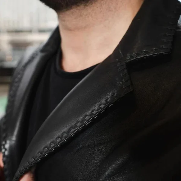 Blazer in pelle nera da uomo in stile western