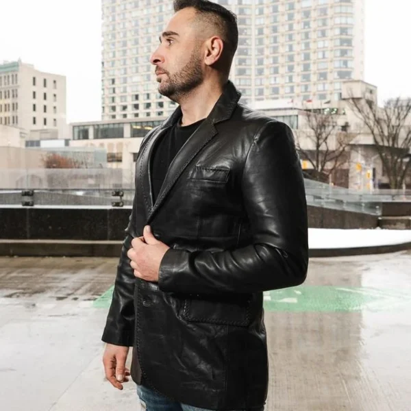 Blazer in pelle nera da uomo in stile western