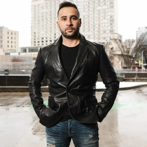 Blazer in pelle nera da uomo in stile western