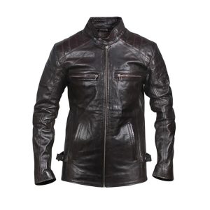 Giacca da motociclista in pelle trapuntata nera vintage