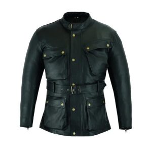 Soprabito in pelle nera da motociclista retrò vintage