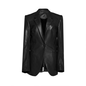 Giacca blazer in pelle nera da donna