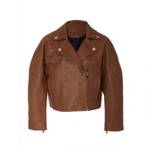 Giacca in pelle cerata marrone da donna