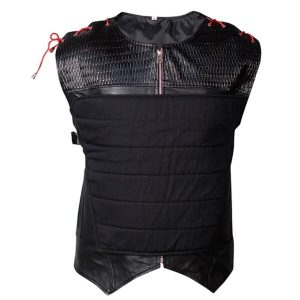 Gilet da motociclista in pelle nera lungo da donna