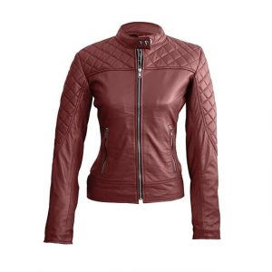 Giacca da motociclista in pelle trapuntata di classe da donna
