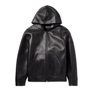 Giacca in pelle con cappuccio Valentino nera da uomo