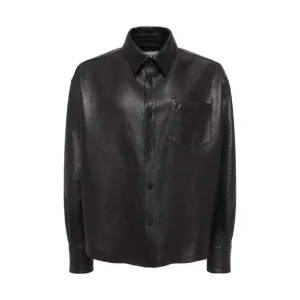 Camicia nera in pelle squadrata da uomo