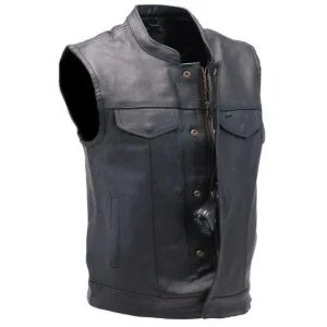 Gilet in pelle nera per uomo