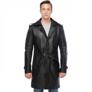 Classico cappotto in pelle di agnello nera