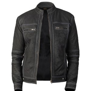 Giacca in pelle da motociclista Dennis Distressed