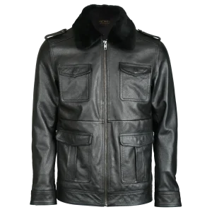 Giacca bomber in pelle con tasca applicata da uomo