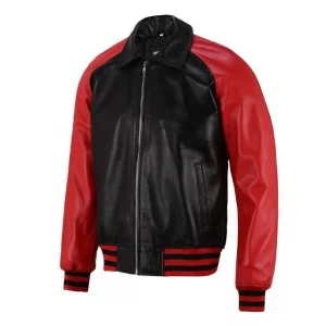Giacca college da baseball bomber in pelle di agnello da uomo