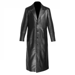 Trench in pelle nera elegante da uomo