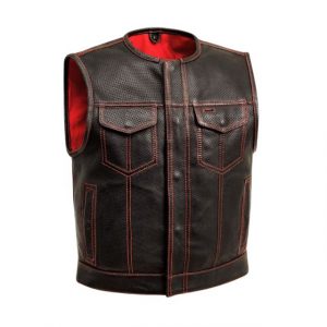 Gilet da motociclista in pelle traforata da uomo