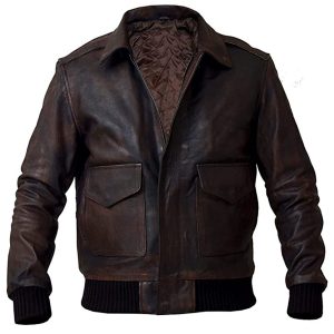 Giacca militare in pelle da aviatore da uomo, modello Pilot A2 Bomber