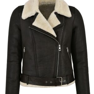 Giacca in pelle da motociclista Celia Shearling