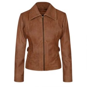 Giacca in pelle marrone vintage da donna