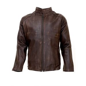 Giacca da uomo classica in pelle cerata effetto invecchiato marrone