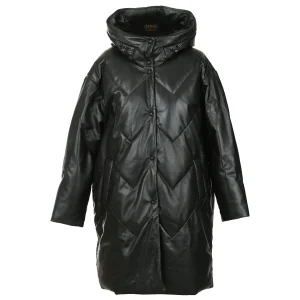 Cappotto lungo imbottito in pelle da donna