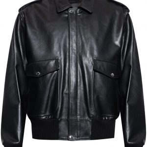 BUNERI Cuir Noir Bomber