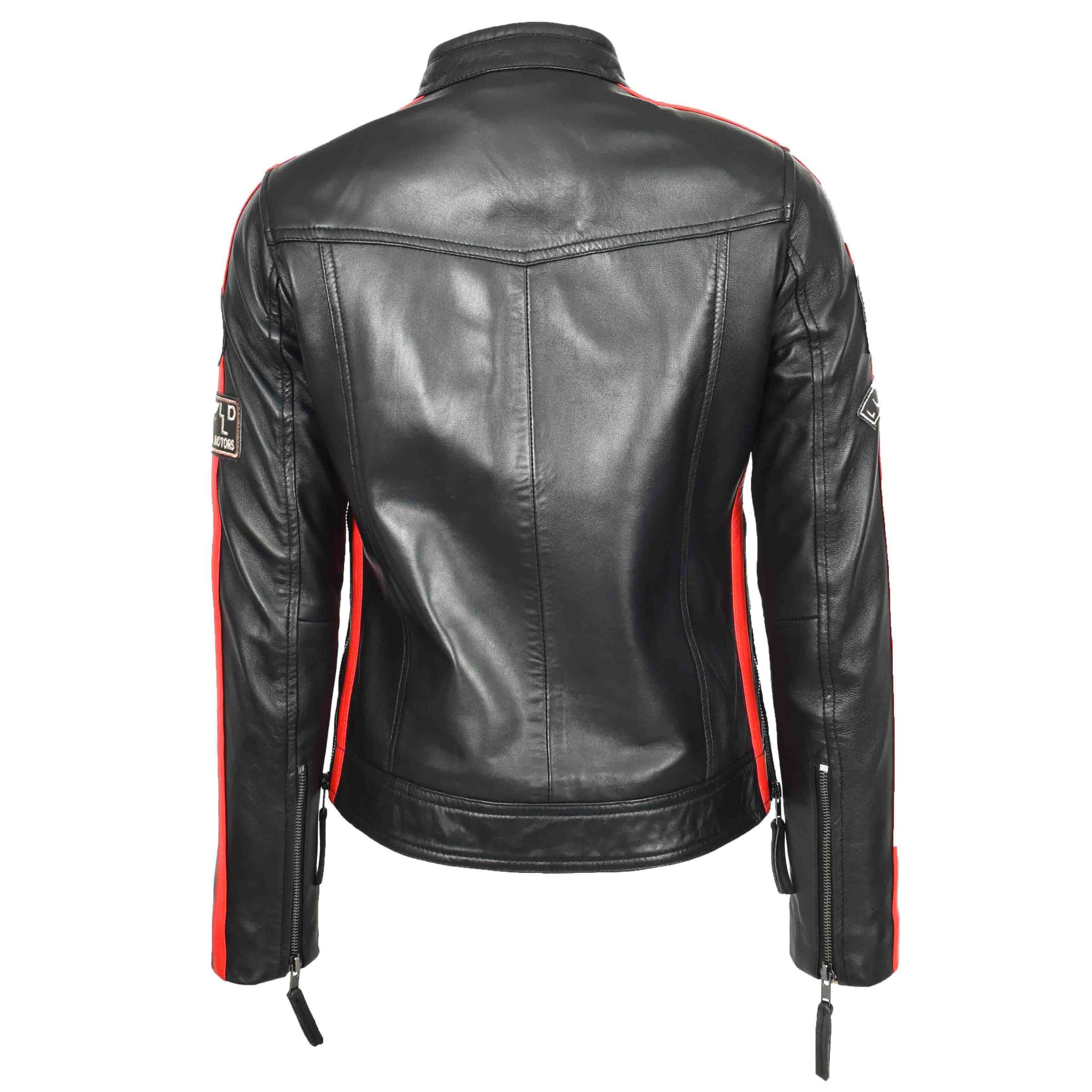 BUNERI Veste Biker Café Racer en Cuir pour Femme Badges Moto Noire – Image 2