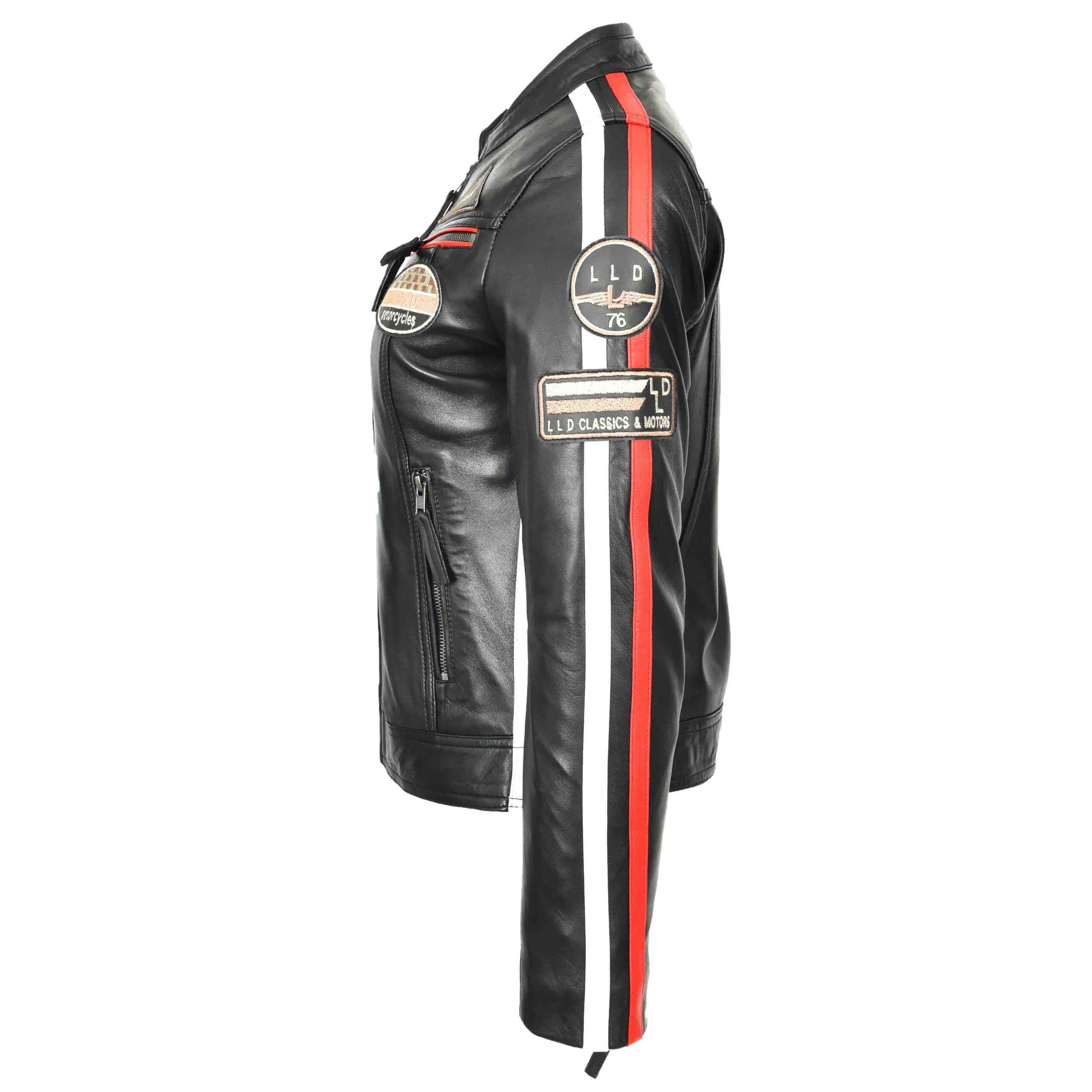BUNERI Veste Biker Café Racer en Cuir pour Femme Badges Moto Noire – Image 5