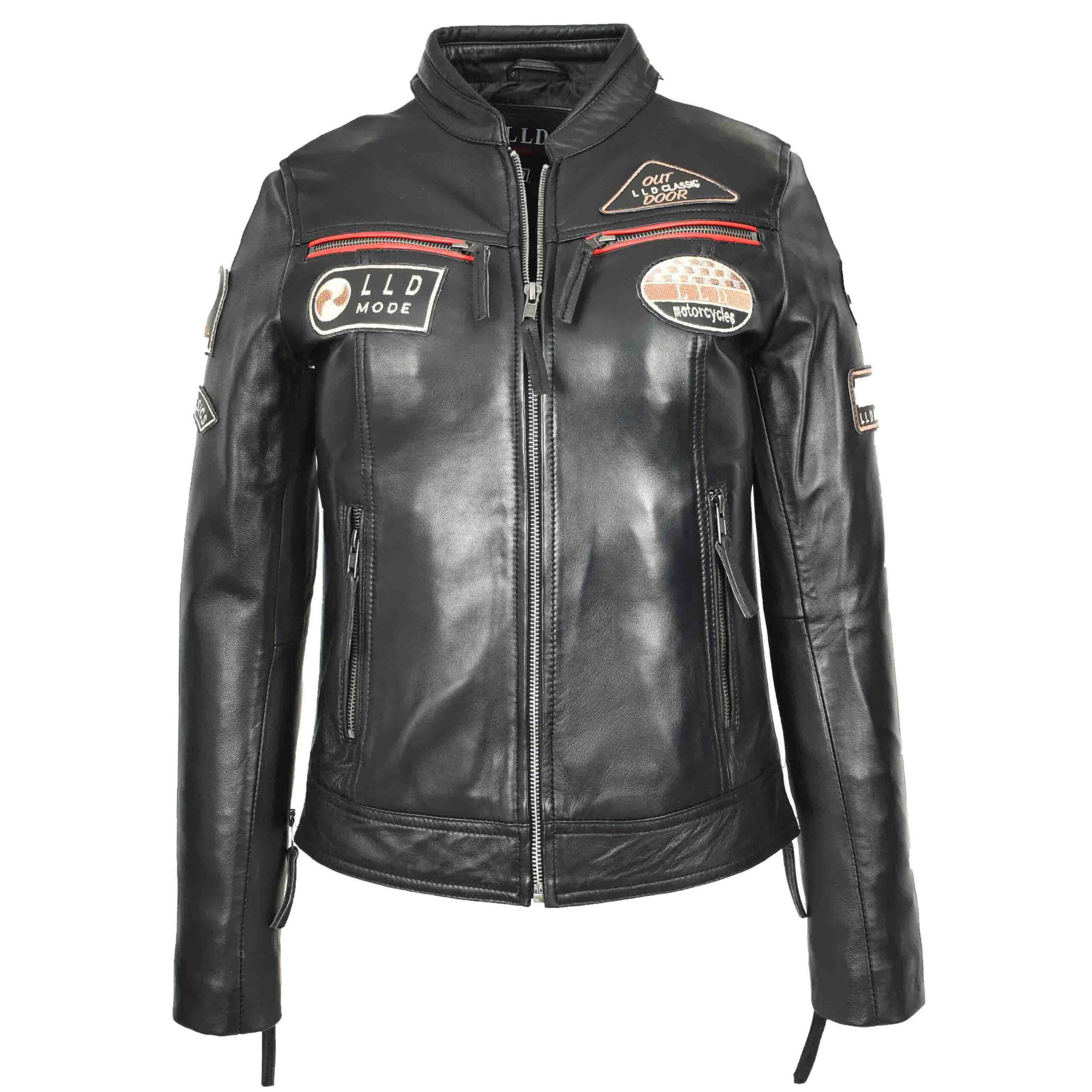 BUNERI Veste Biker Café Racer en Cuir pour Femme Badges Moto Noire – Image 7