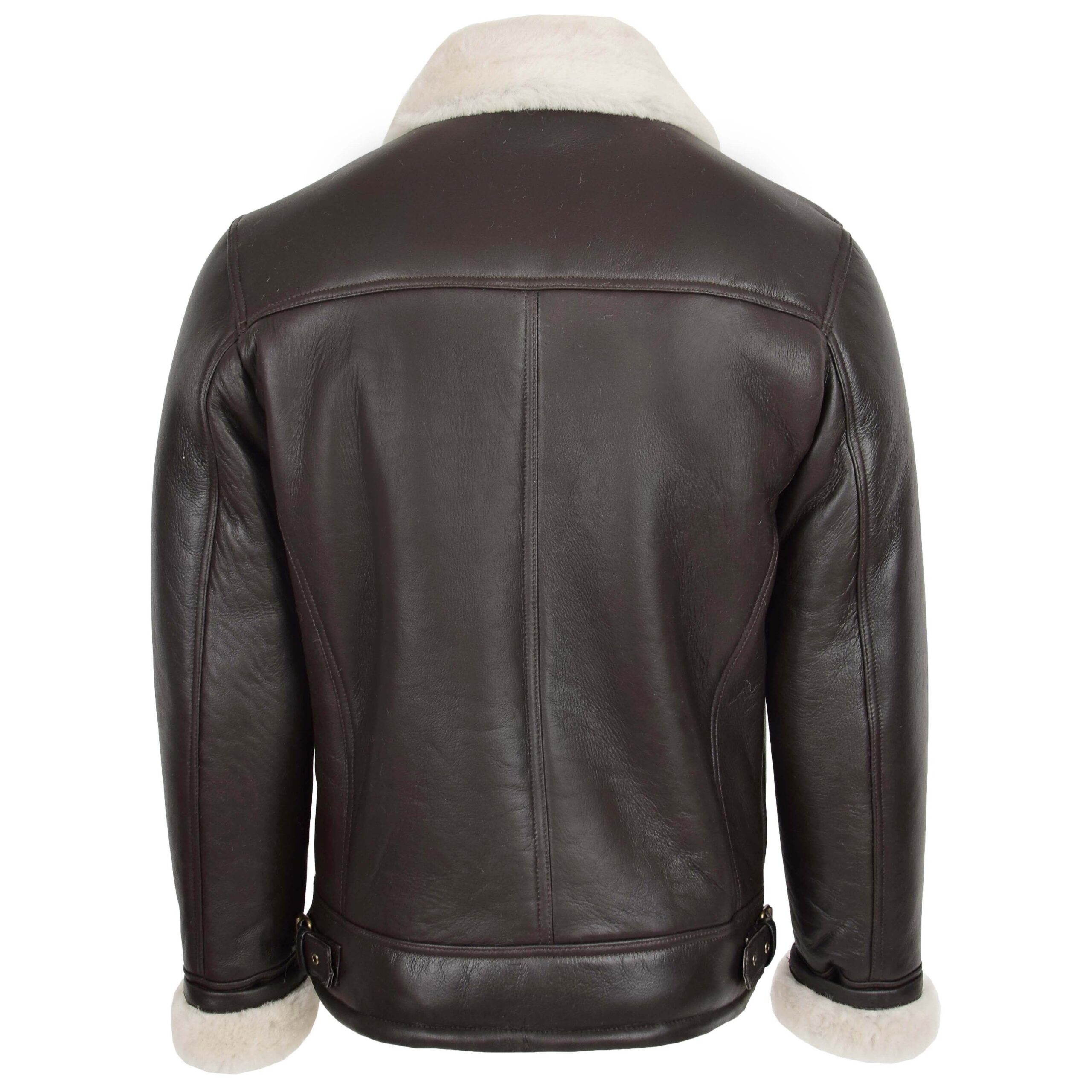 BUNERI Veste Homme Aviateur Peau de Mouton Pilote Marron Blanc – Image 2