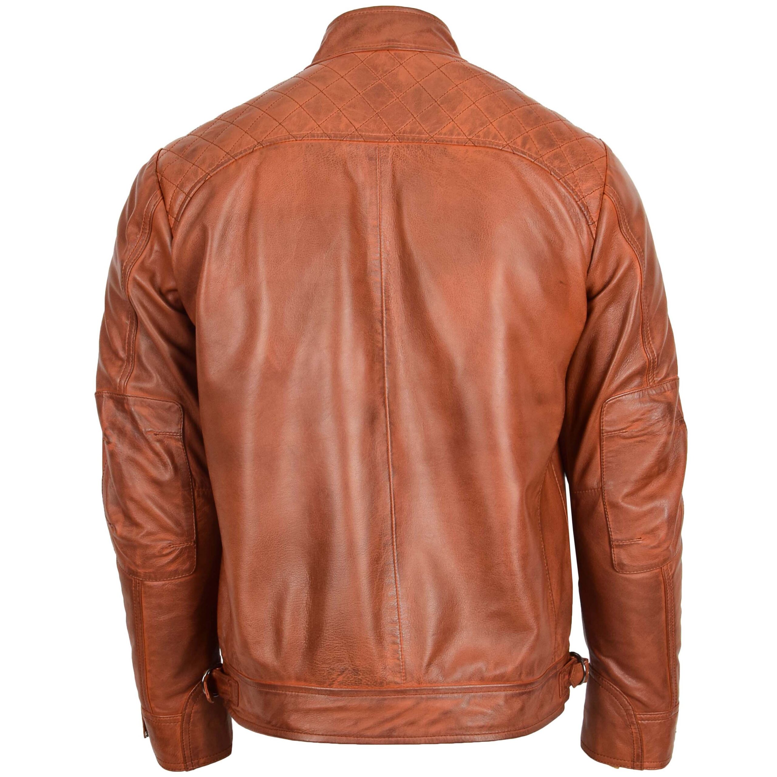 BUNERI Veste Biker Homme Cuir Col Montant Cognac Camel – Image 2