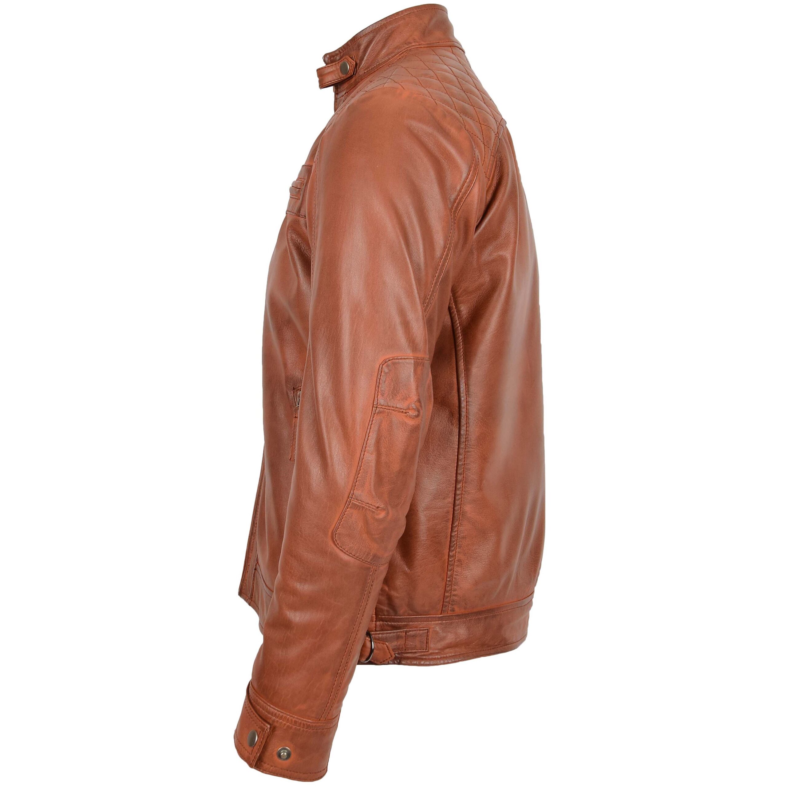 BUNERI Veste Biker Homme Cuir Col Montant Cognac Camel – Image 5