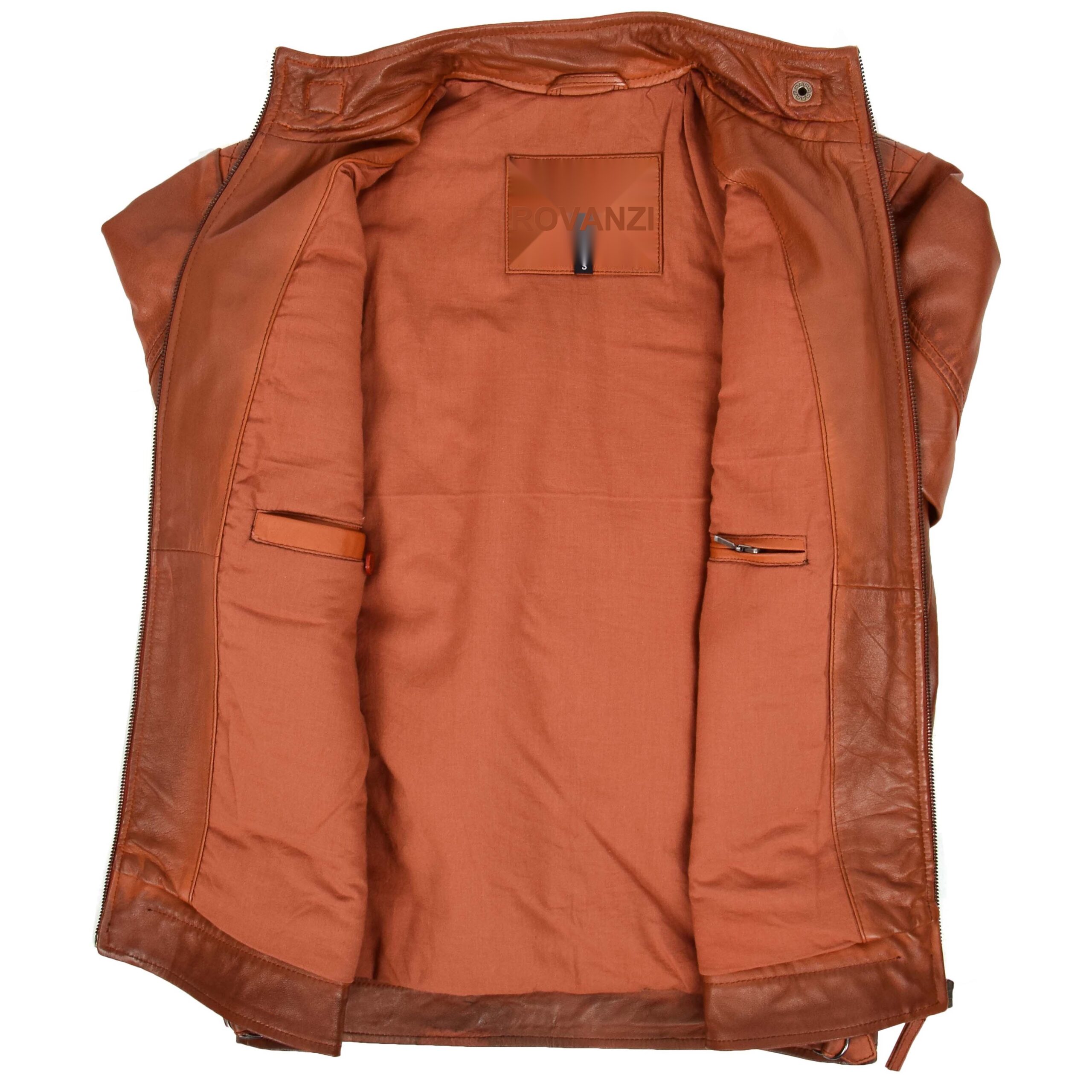 BUNERI Veste Biker Homme Cuir Col Montant Cognac Camel – Image 6
