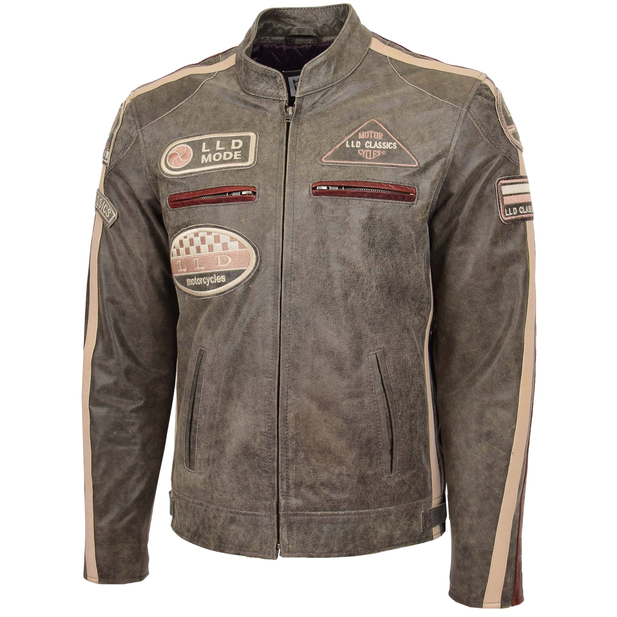 BUNERI Biker Cuir Kurt Marron avec Badges Homme – Image 4