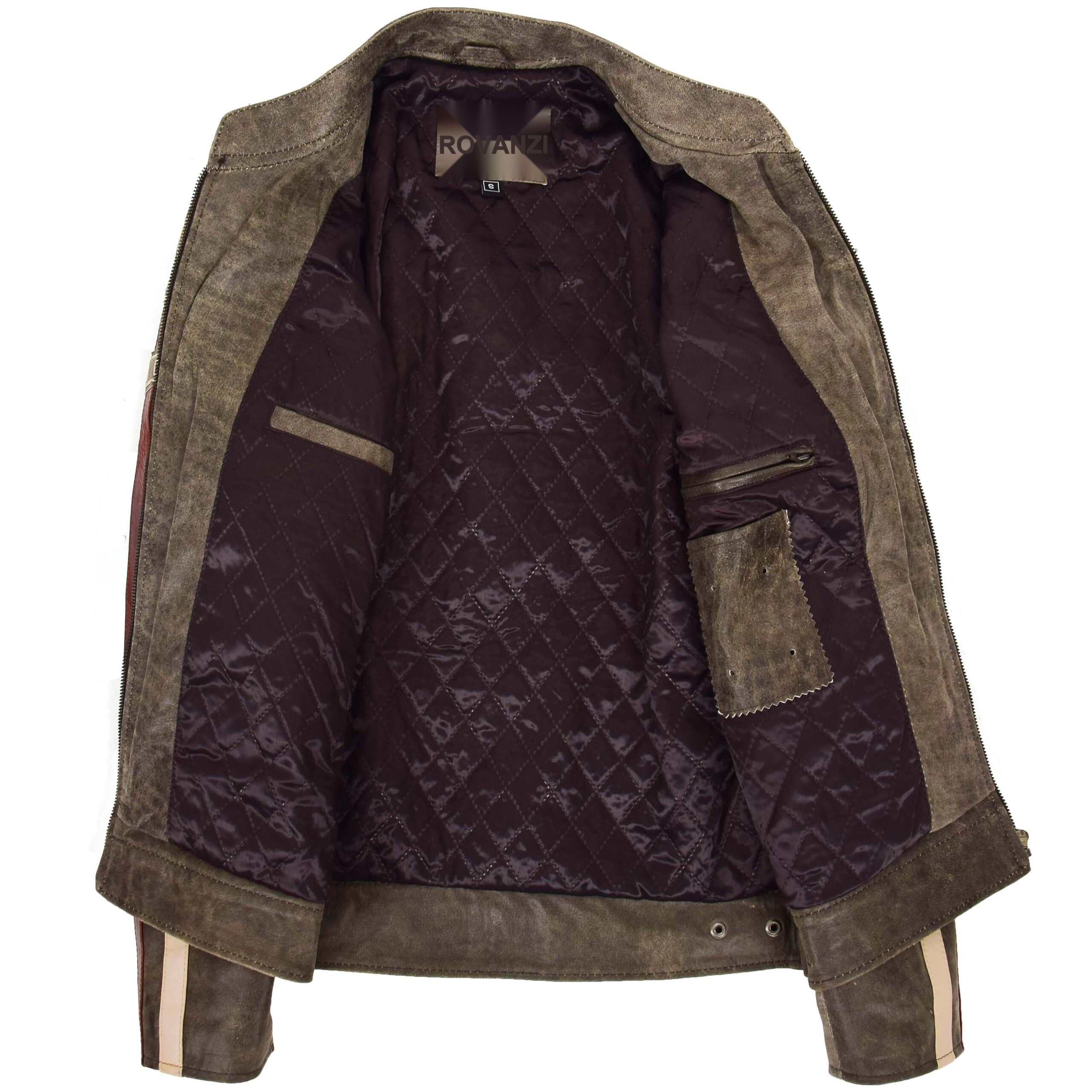 BUNERI Biker Cuir Kurt Marron avec Badges Homme – Image 6