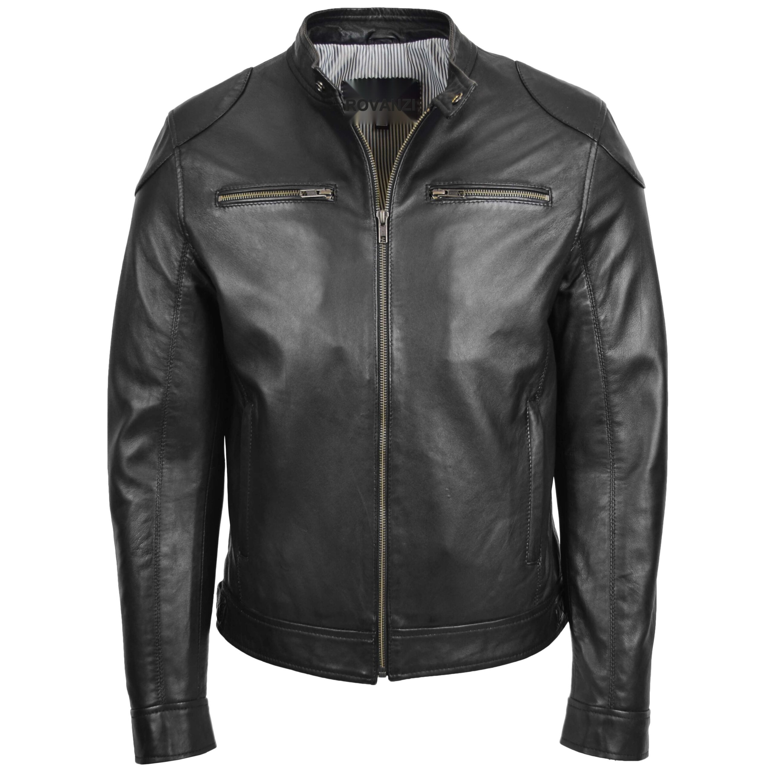 BUNERI Blouson Cuir Biker Casual Homme Noir