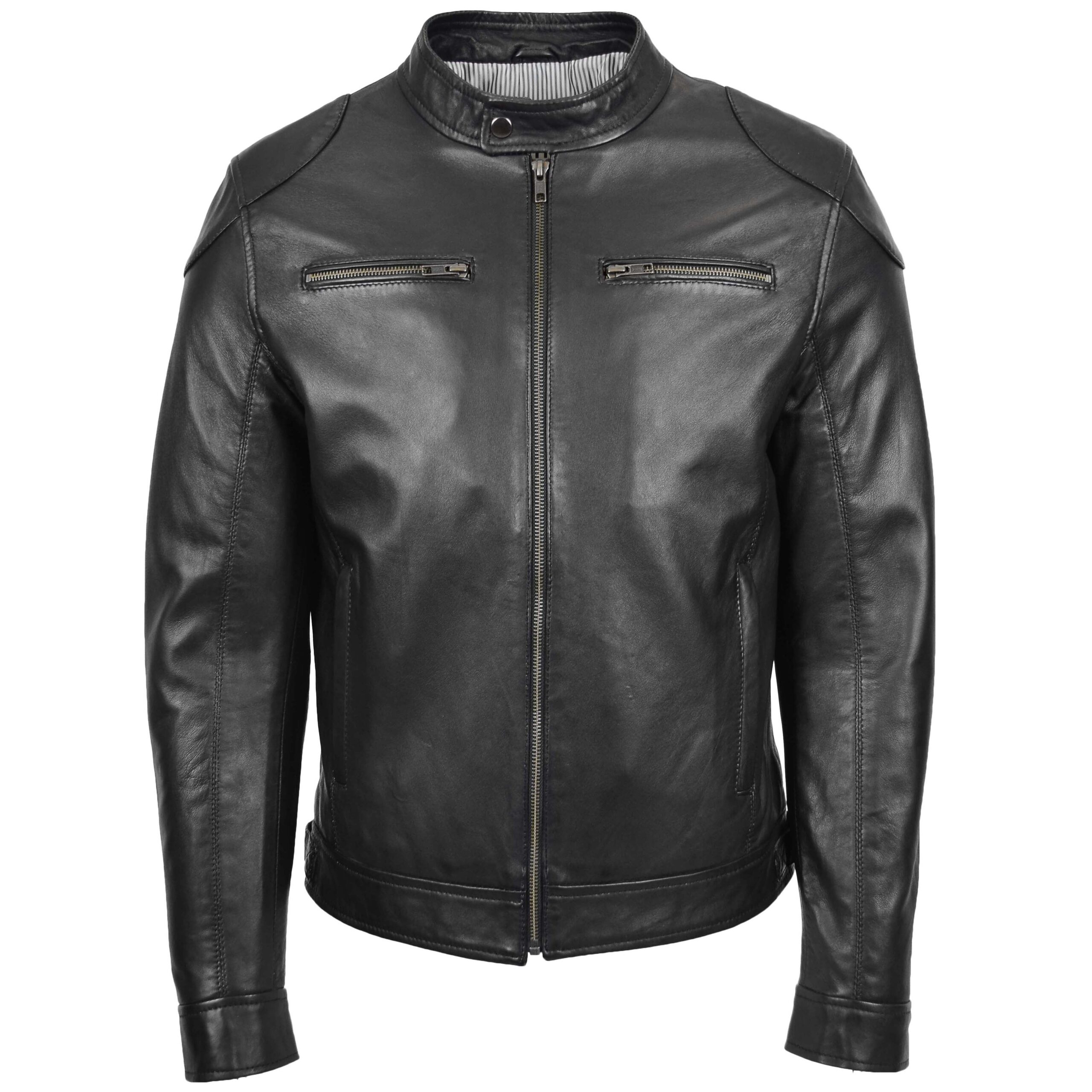 BUNERI Blouson Cuir Biker Casual Homme Noir – Image 3