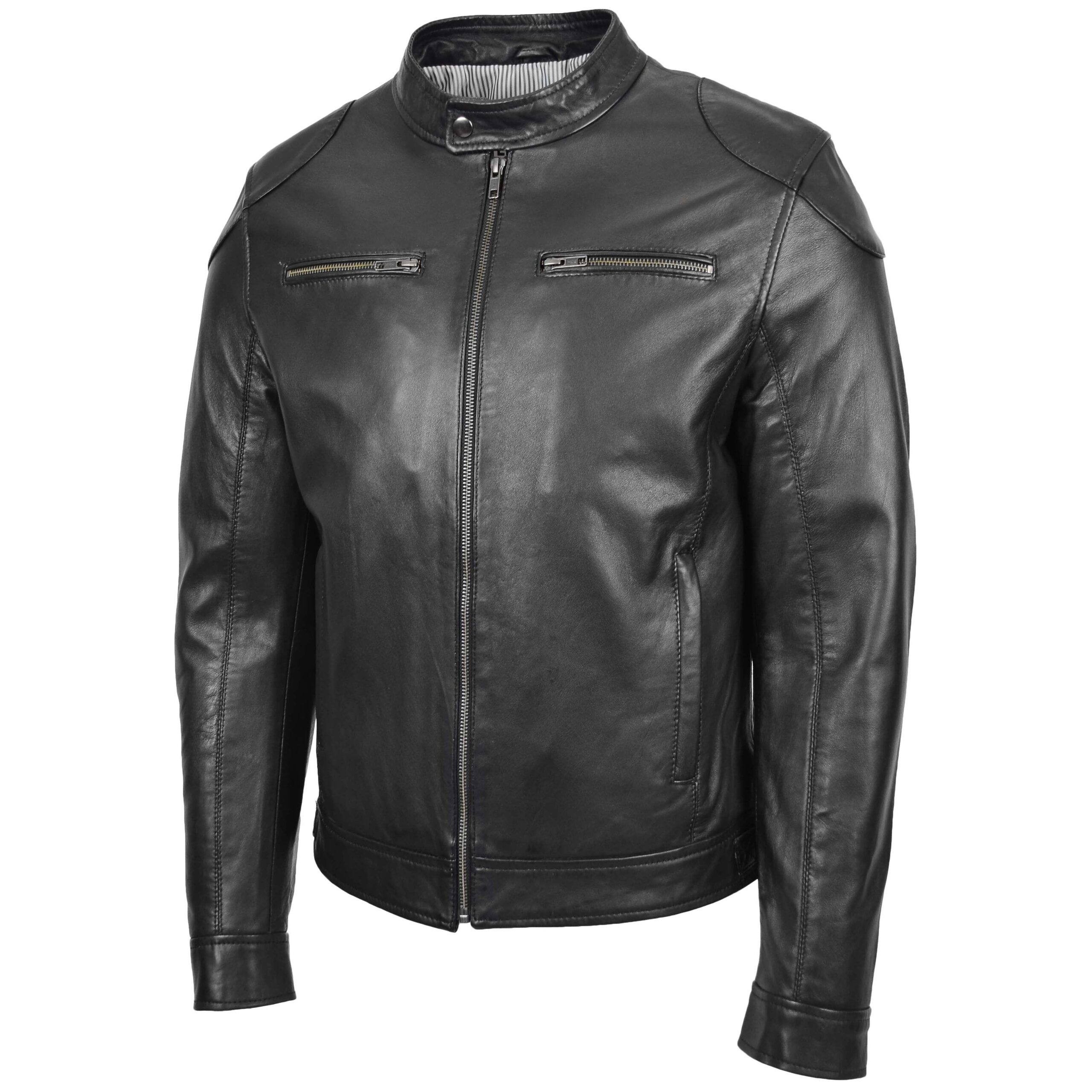 BUNERI Blouson Cuir Biker Casual Homme Noir – Image 4