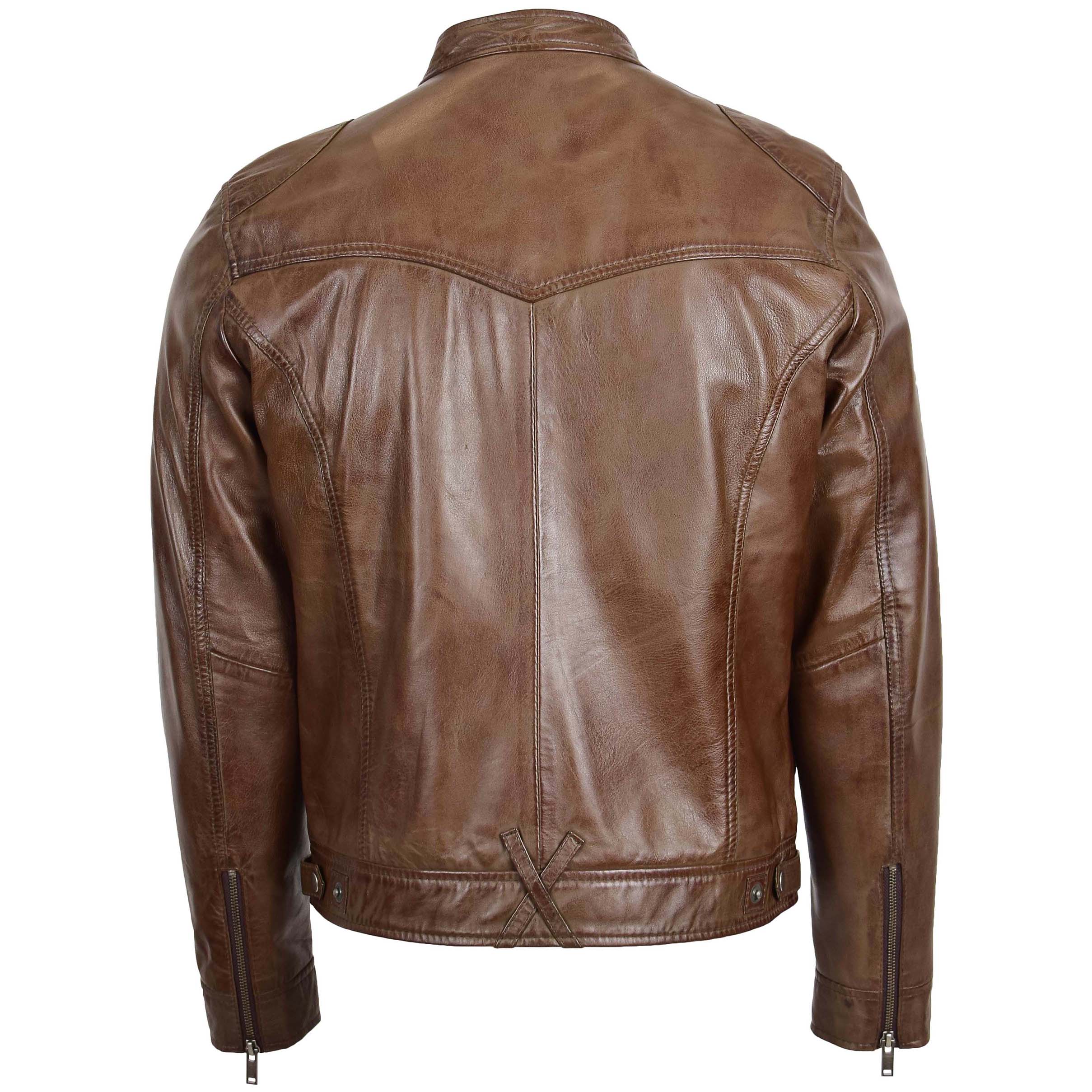 BUNERI Blouson Biker en Cuir Souple Brun pour Homme – Image 2