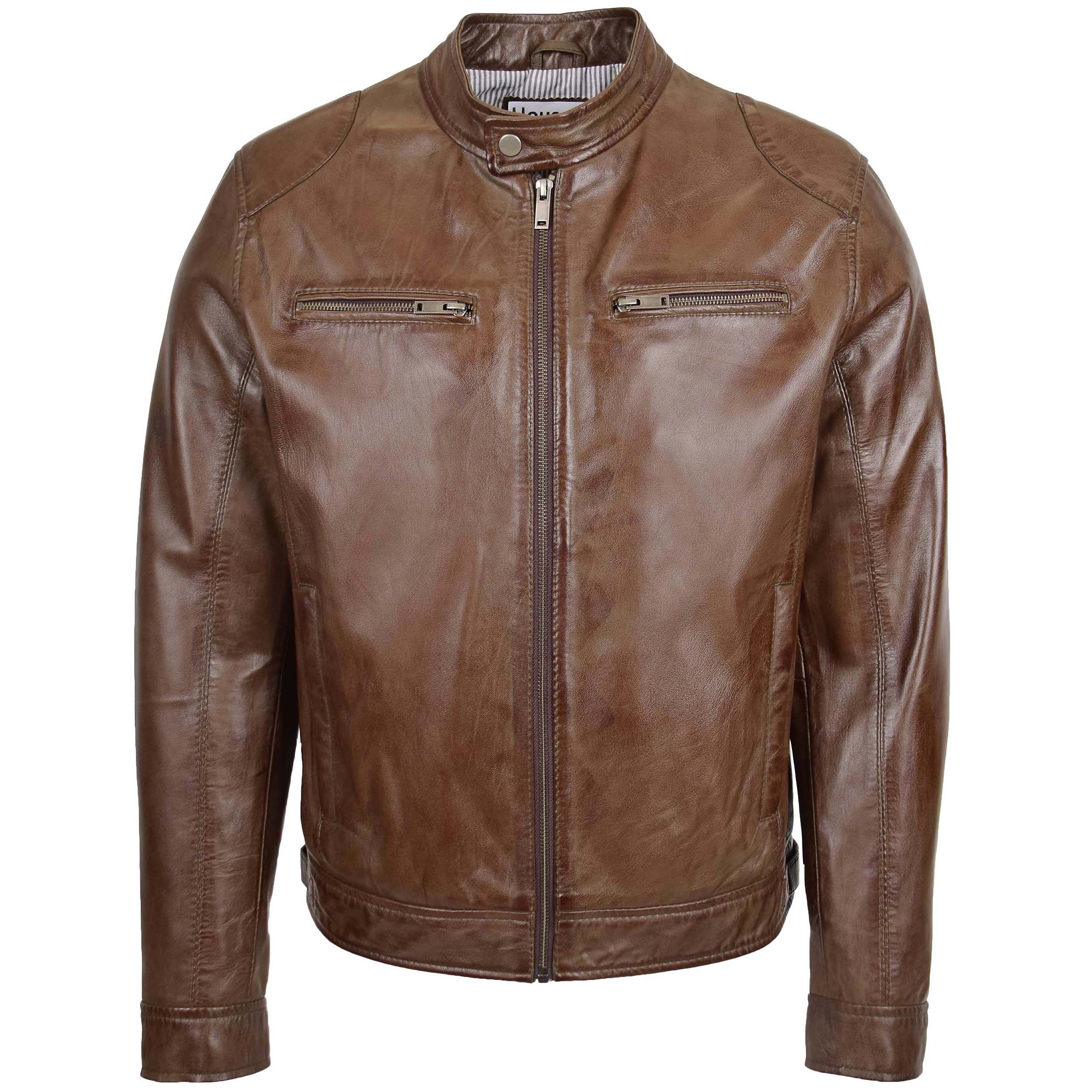 BUNERI Blouson Biker en Cuir Souple Brun pour Homme – Image 3