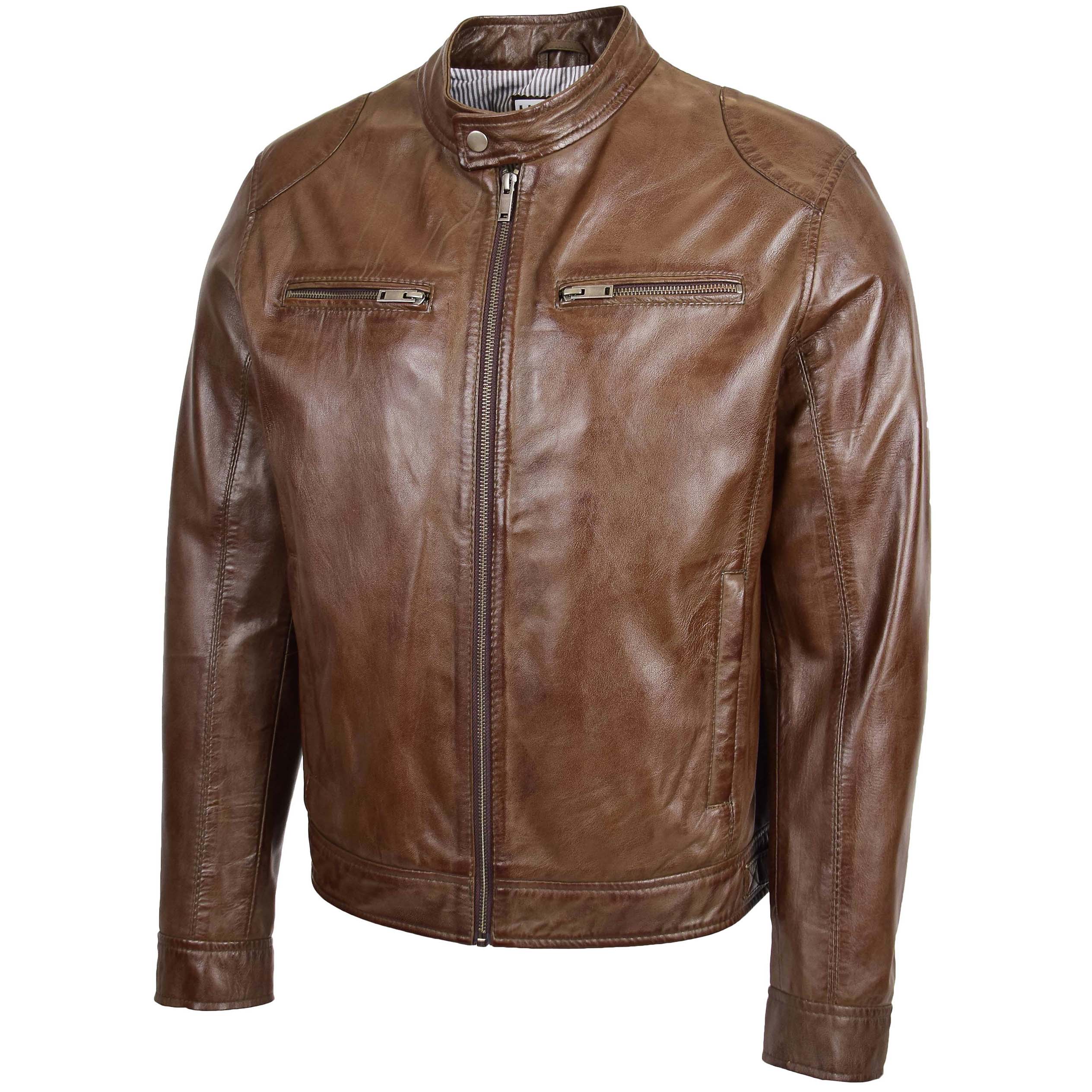 BUNERI Blouson Biker en Cuir Souple Brun pour Homme – Image 4