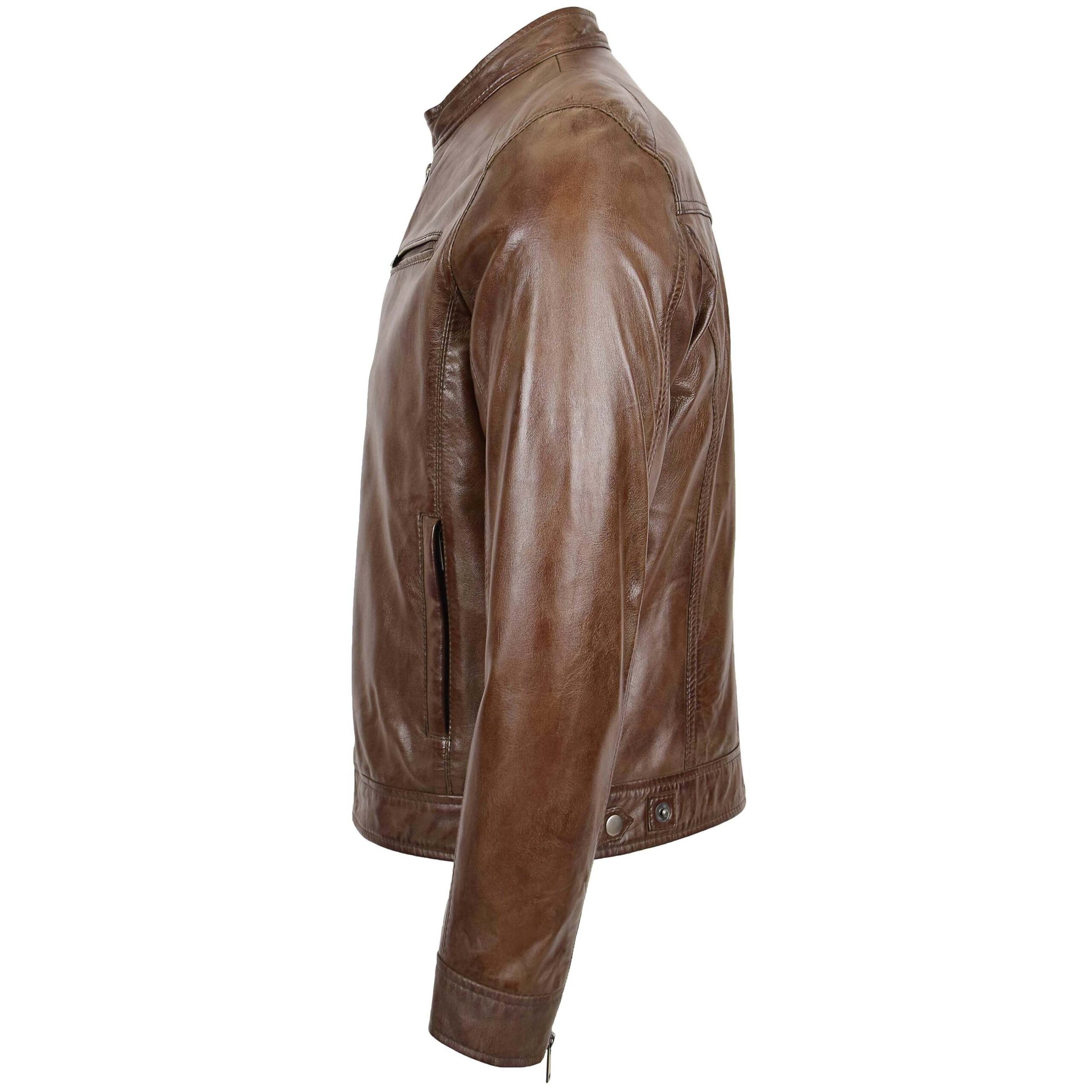 BUNERI Blouson Biker en Cuir Souple Brun pour Homme – Image 5