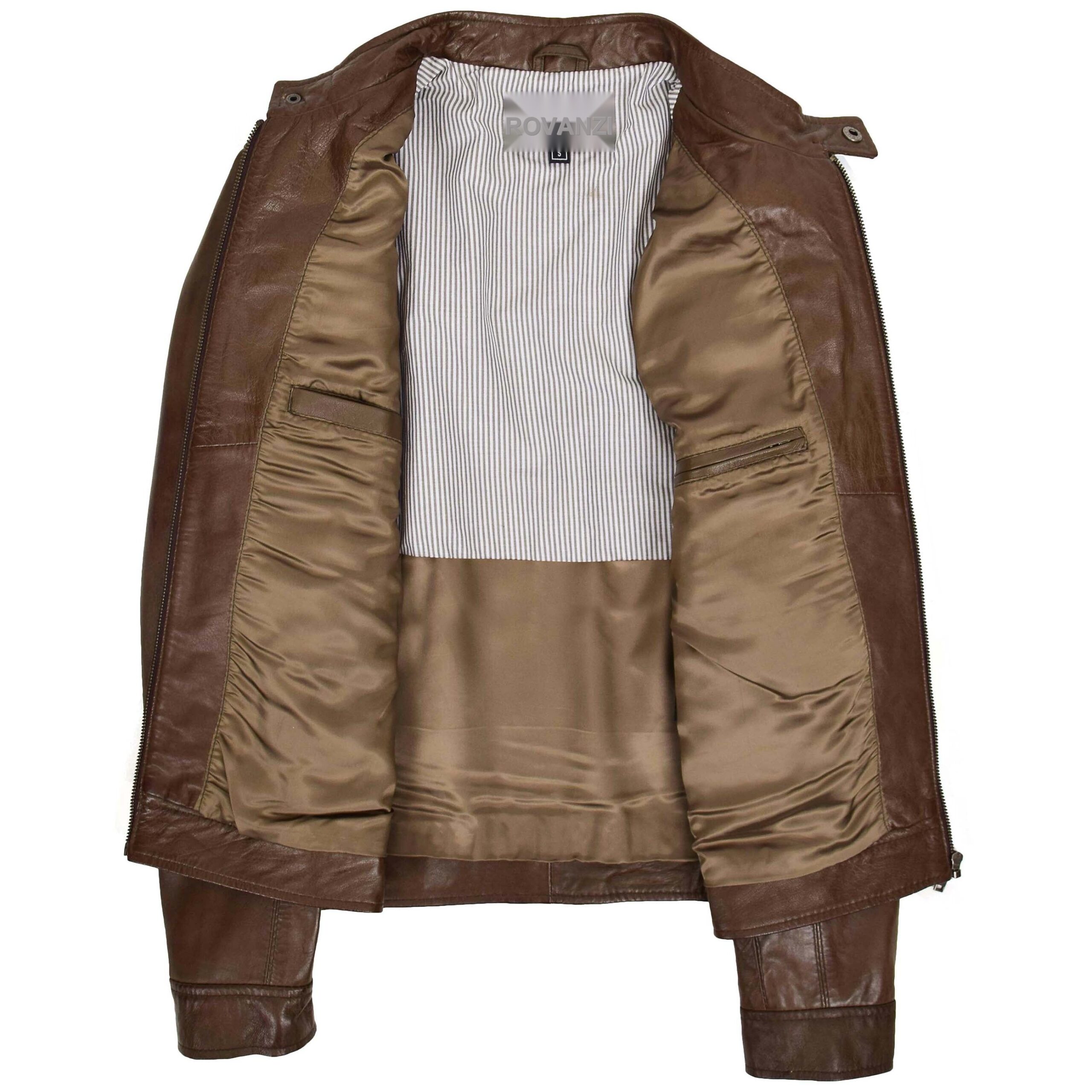 BUNERI Blouson Biker en Cuir Souple Brun pour Homme – Image 6