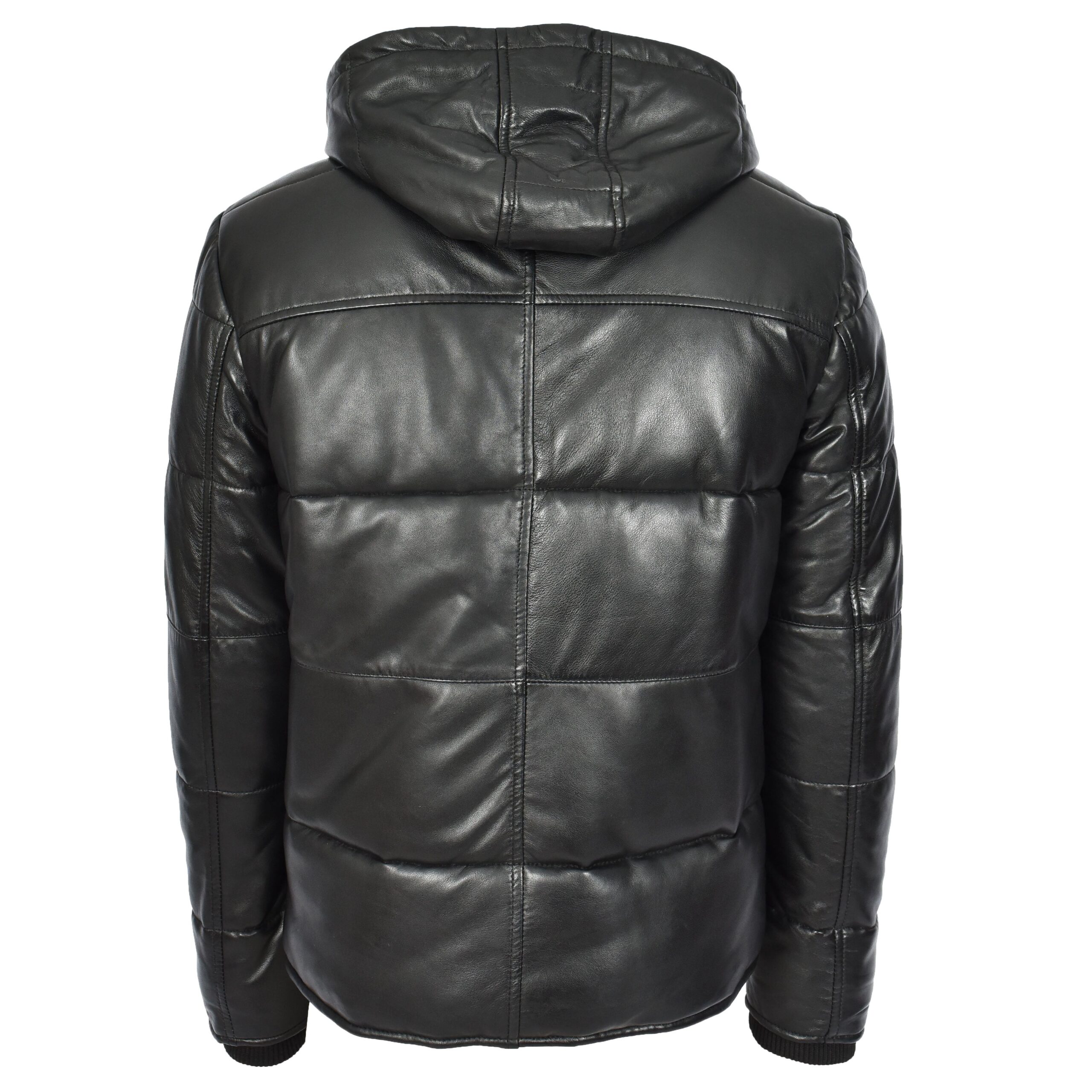 BUNERI Blouson Puffer en Cuir Noir pour Homme à Capuche Amovible – Image 2