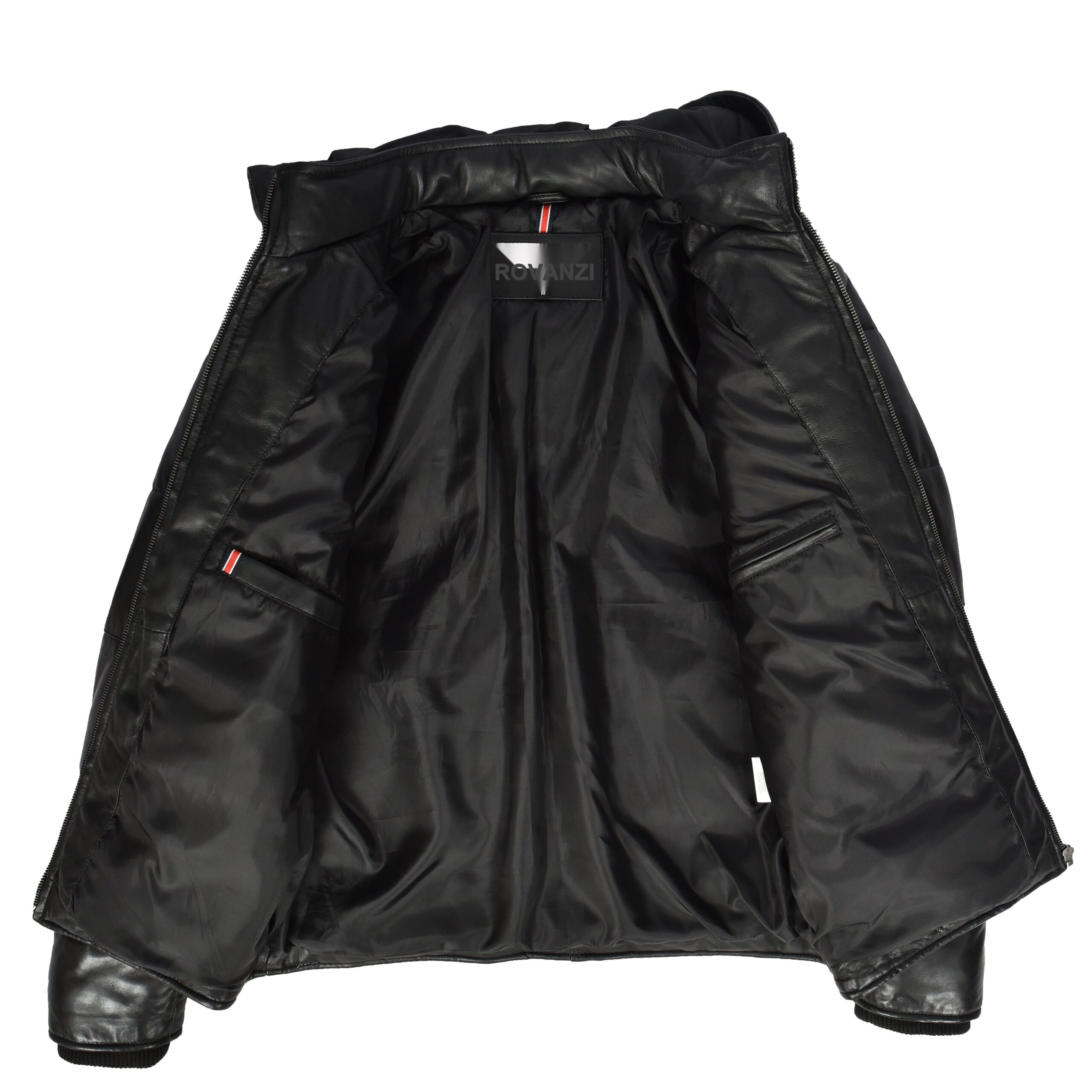 BUNERI Blouson Puffer en Cuir Noir pour Homme à Capuche Amovible – Image 5