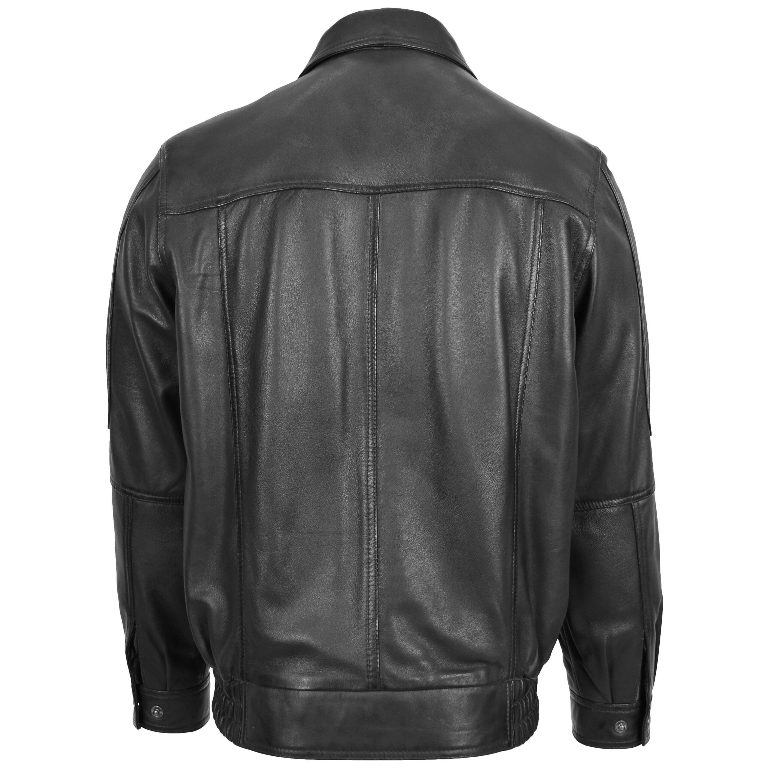 BUNERI Blouson Homme Cuir Bomber Style Classique Noir – Image 2