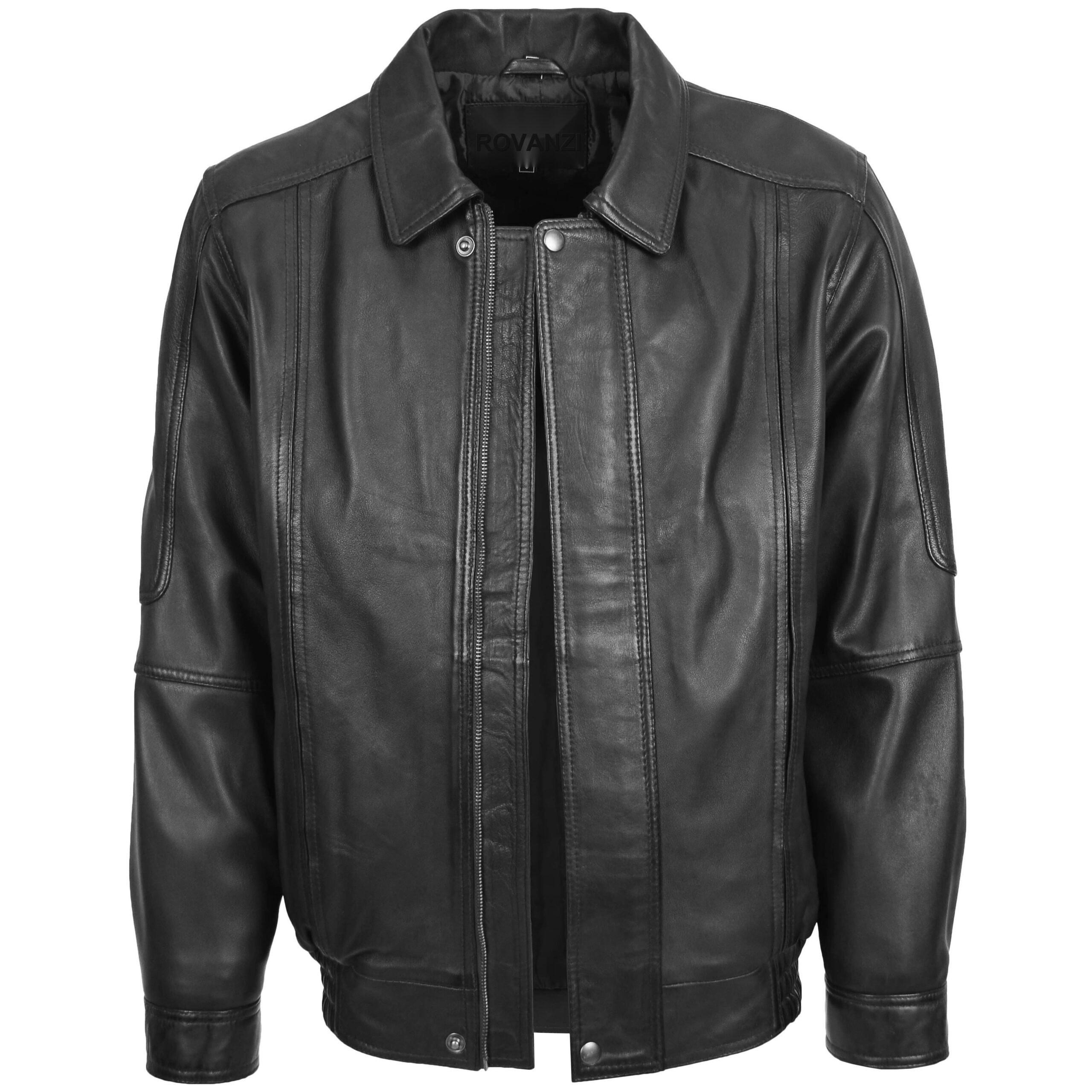 BUNERI Blouson Homme Cuir Bomber Style Classique Noir – Image 3